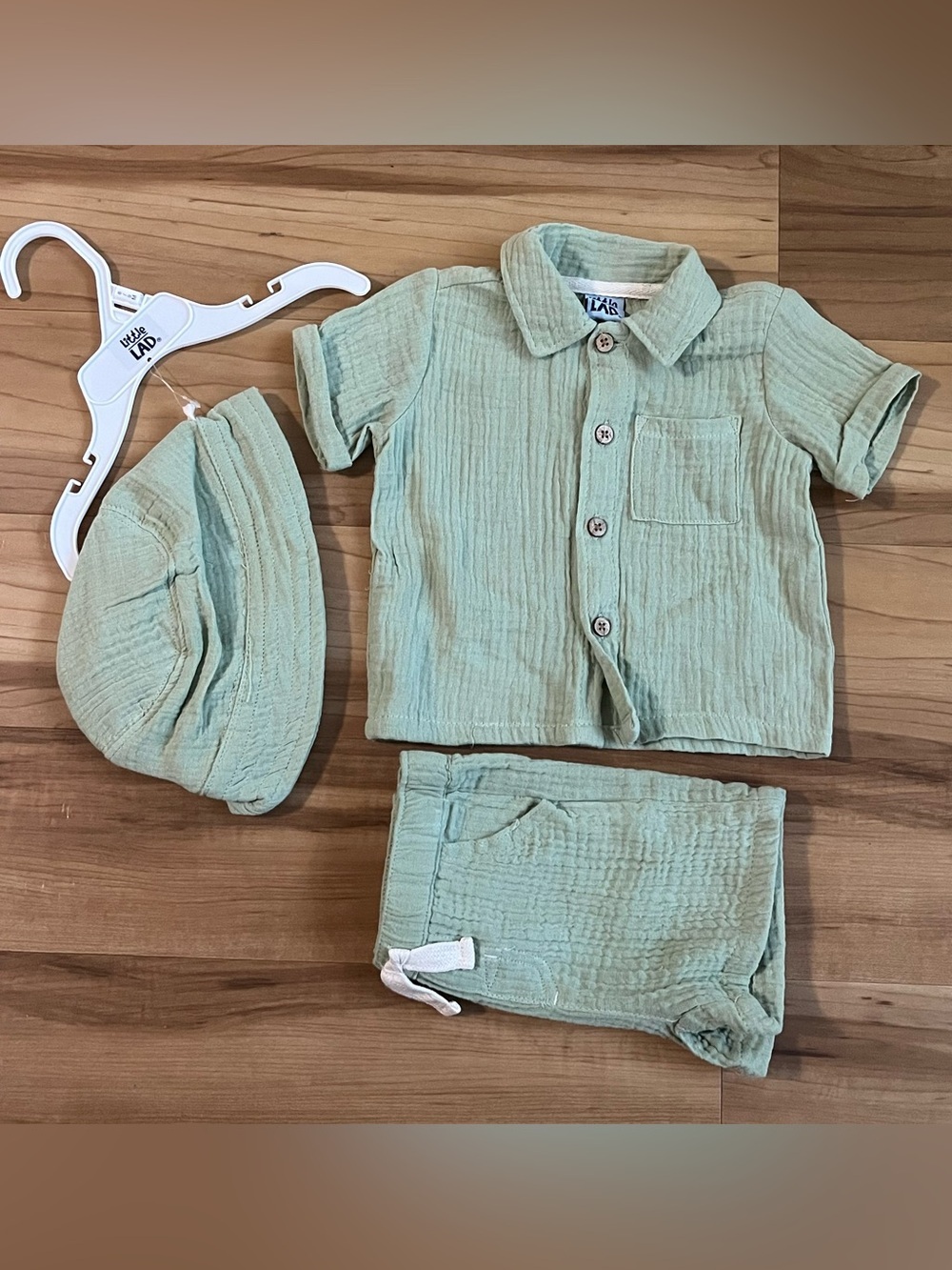 Little Lad 3 Piece Sage Green Cotton Set 6/9M NWOT - Picture 5 of 10